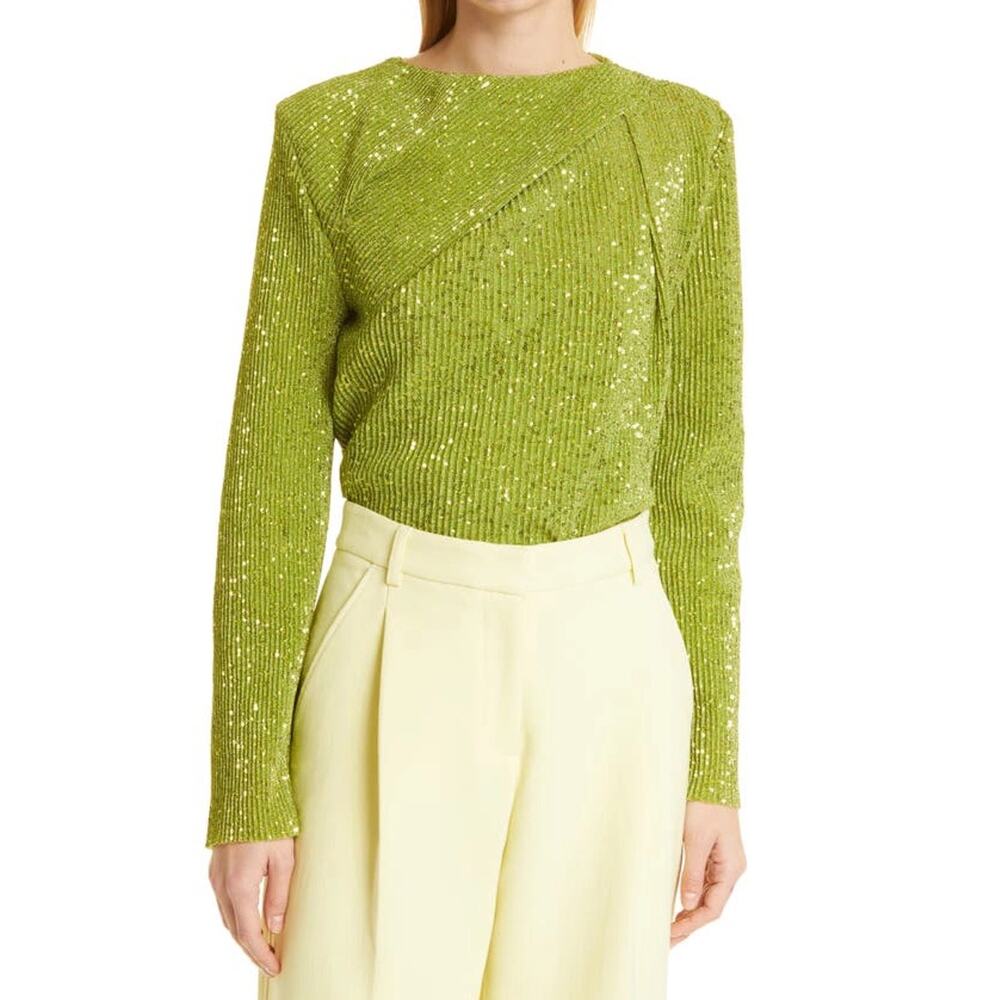 Stine Goya Denise Green‎ Sequined Long Sleeve Top Size XS